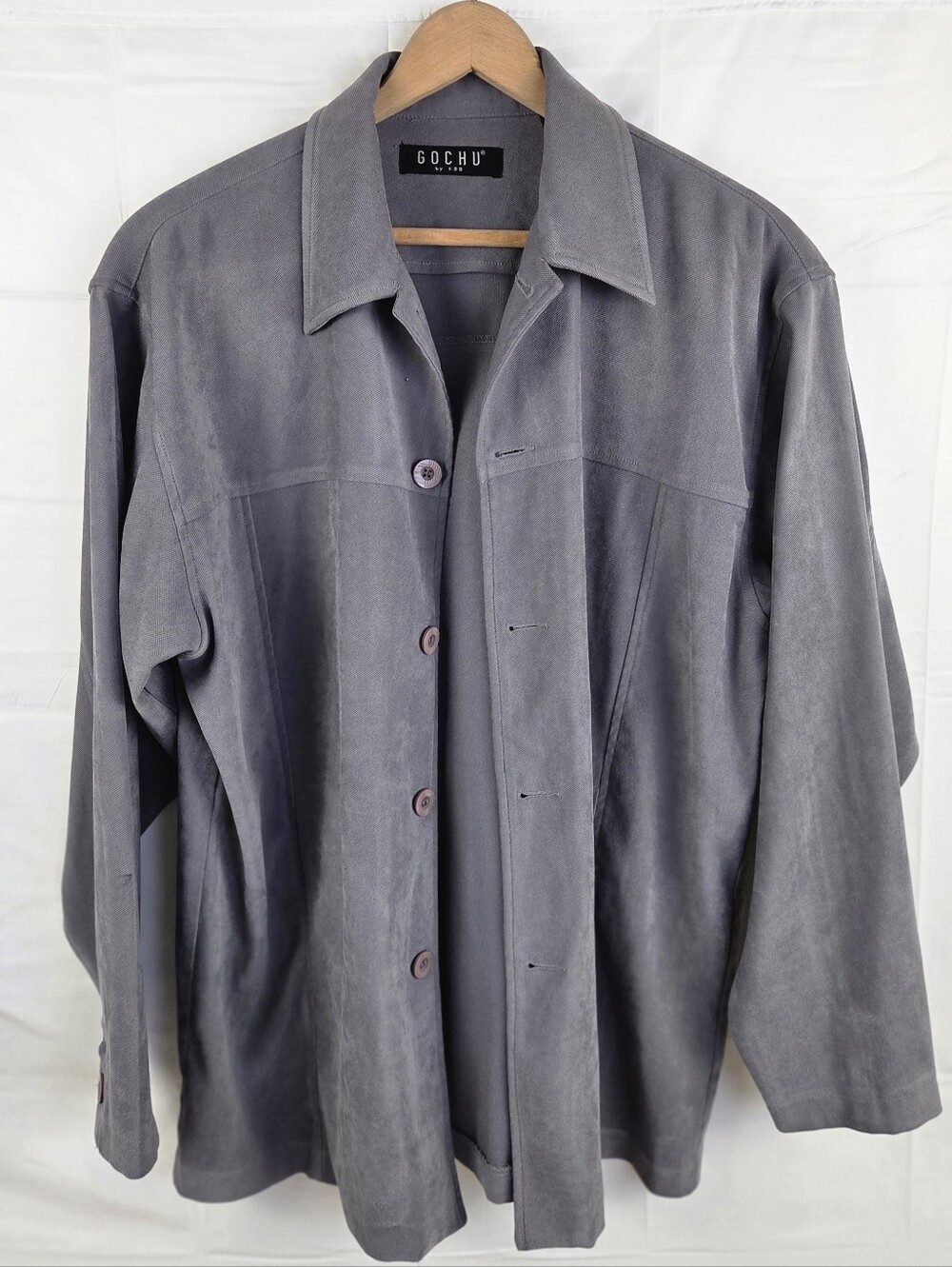 Gochu By Kbb Textured Suede Button Up Shirt Jacket Medium Gray Made In Russia